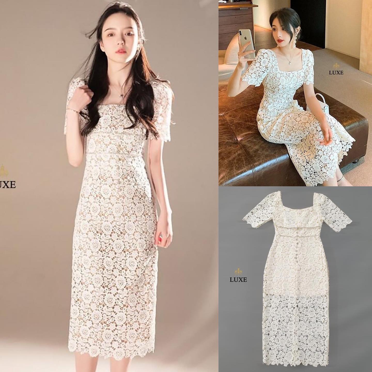 เดรสเสื้อเหลี่ยมแขนสั้น ประดับคริสตอล ที่ตัวเสื้อด้านหน้า กระโปรงทรงสอบ แพทเทิร์นเข้ารูปพอดีตัว ทรงสวย คัตติ้งเนี้ยบ สินค้าคุณภาพ (พร้อมส่ง)