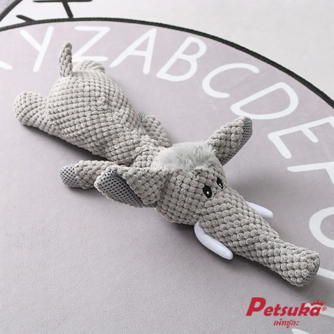 ตุ๊กตาช้างน้อยสีเทา Petsuka ของเล่นขัดฟันสัตว์เลี้ยง มีเสียง