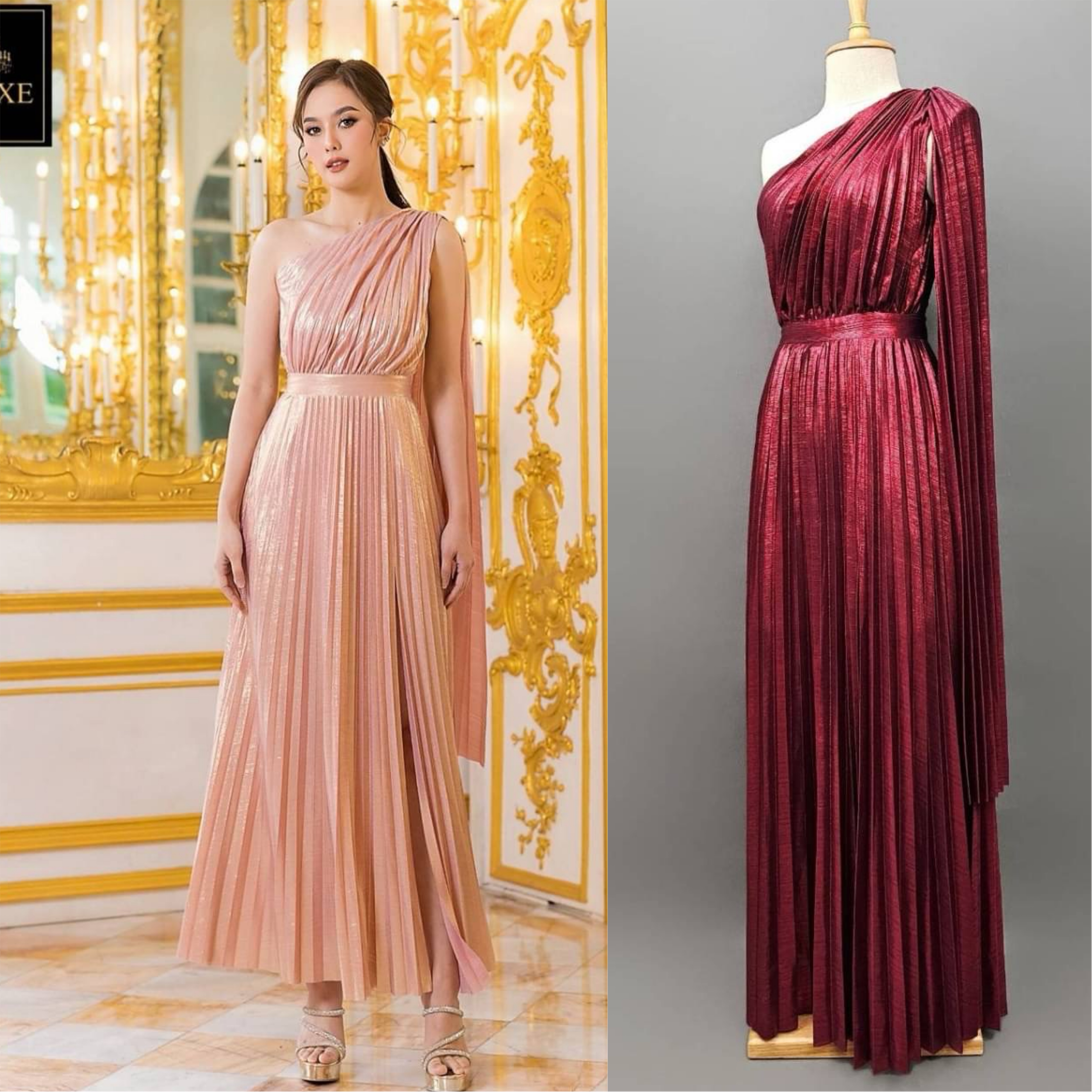 แม็กซี่เดรสเสื้อไหล่เดียวแขนยาว ดีเทล ผ่าแขนเสื้อด้านใน ทำจากผ้าสแปนเด็กซ์ สีเม็ททัลลิค เนื้อนุ่มยืดหยุ่น อัดพลีททั้งตัว มีซิปซ่อนและซับในอย่างดีค่ะ ใส่สบาย : สินค้าคุณภาพ (พร้อมส่ง)