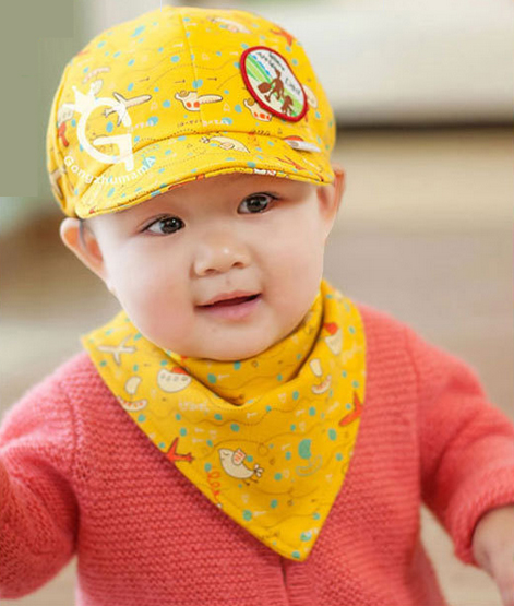 หมวกเด็ก หมวกทารก หมวกเด็กอ่อน Set หมวกแก๊ป+ผ้ากันเปื้อนเด็กสามเหลี่ยม Where Are We Going? Dad! เด็ก 3-24 เดือน