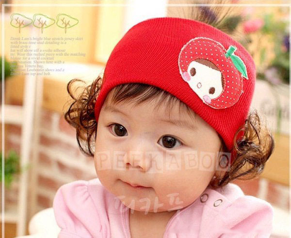 ผ้าคาดผมทารก มีปอยผม กระต่ายน้อย สีแดง