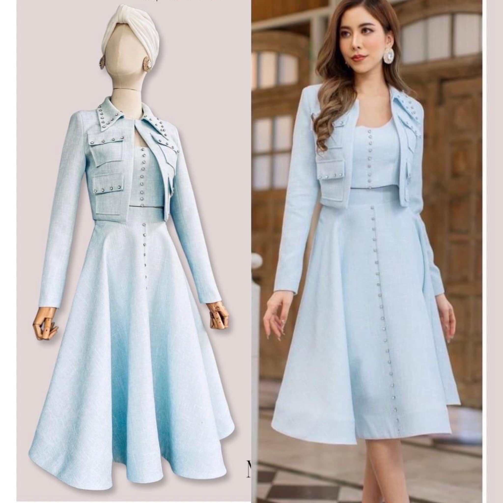 เซต 3 ชิ้น เสื้อคลุม+เสื้อครอป+กระโปรง เนื้อผ้าเกรดA+. สินค้าคุณภาพ (พร้อมส่ง).