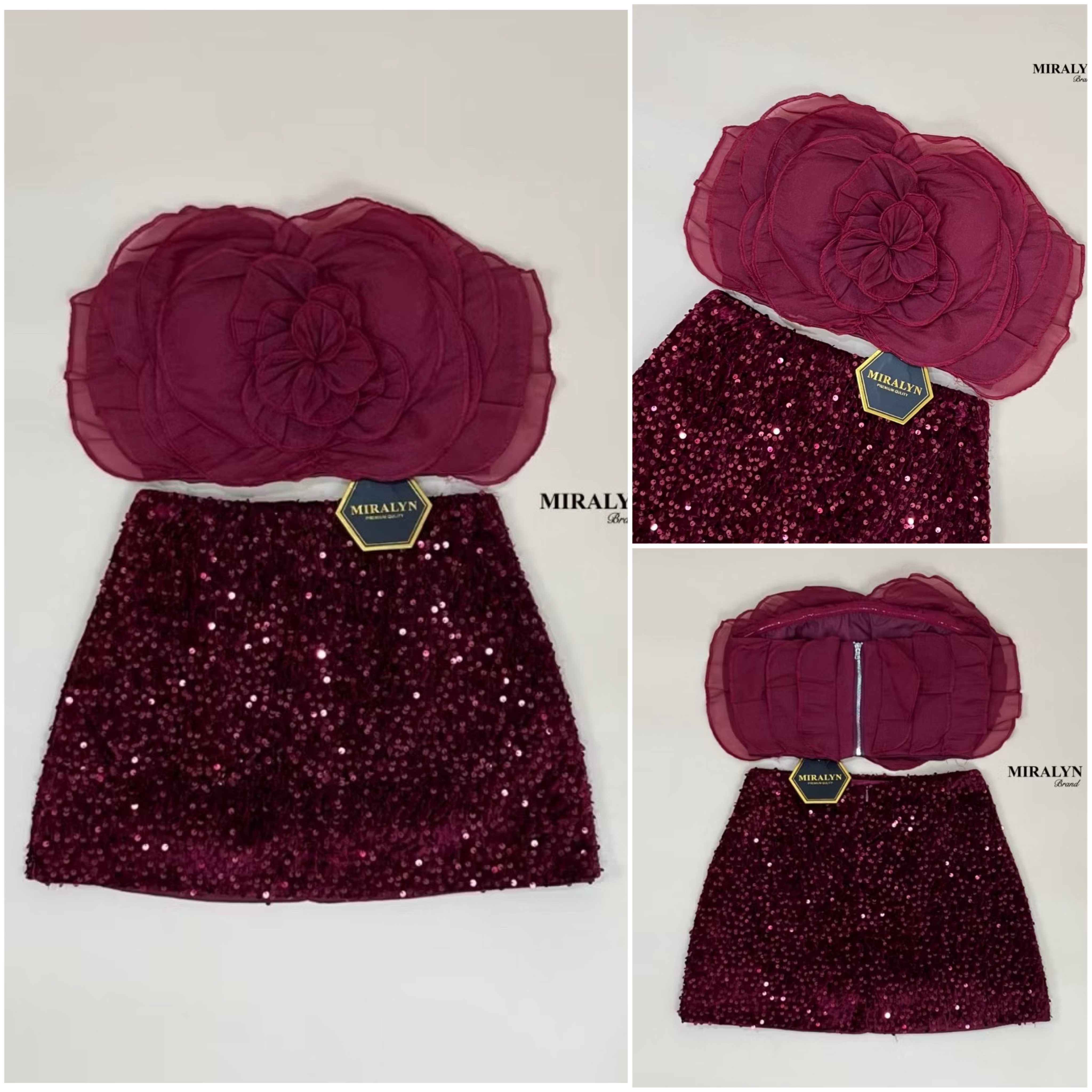 Set 2 ชิ้น เกาะอกแต่งดอกไม้งานแต่งเย็บของช่อละเอียดมากๆมีฟองน้ำเสริมพร้อมทั้งแต่งระบายหลังชุดมาพร้อมกระโปรงแต่งวิ้งผ้ากำมะหยี่เข้ากันแบบสุดๆงานมีซับในกางเกงนะคะ ใส่สบาย : สินค้าคุณภาพ (พร้อมส่ง)