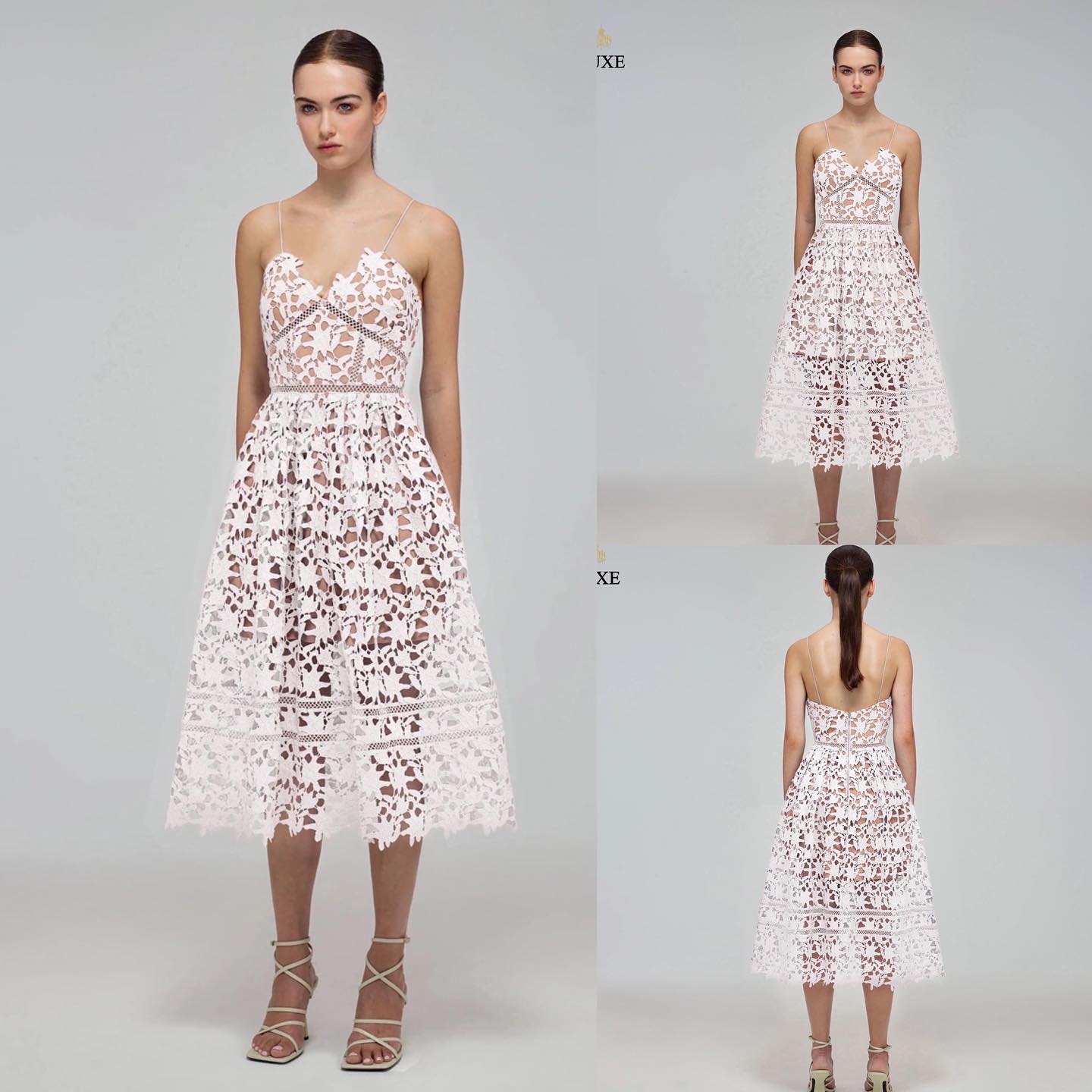 เดรสเสื้อสายเดี่ยวกระโปรงบานจับจีบ ทำจากผ้าลูกไม้โครเชต์ ทอลายสวยคมชัด คัตติ้งประณีต มีซิปหลังและซับในเต็มตัว สินค้าคุณภาพ (พร้อมส่ง)