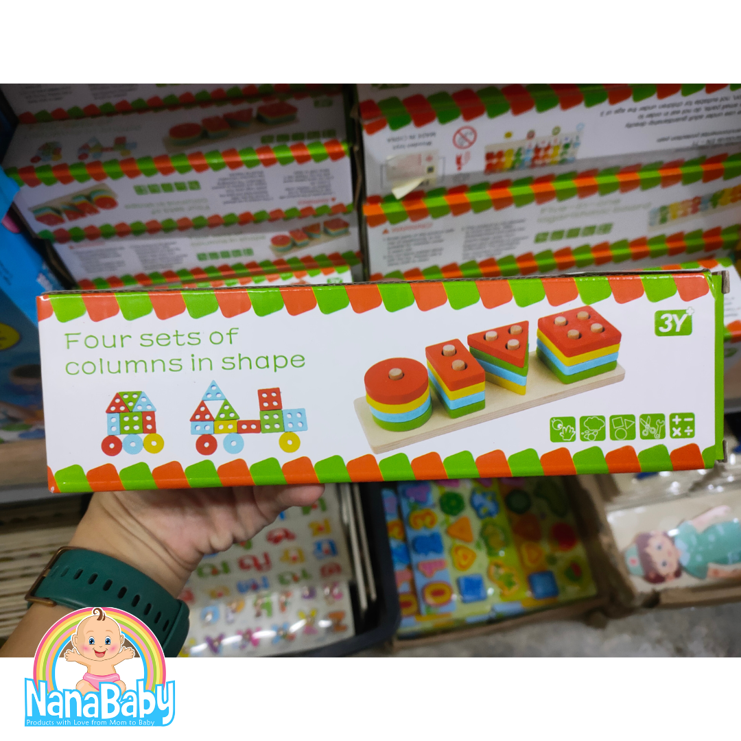 ของเล่นไม้เสริมพัฒนาการ สวมหลักบล็อครูปทรงเรขา