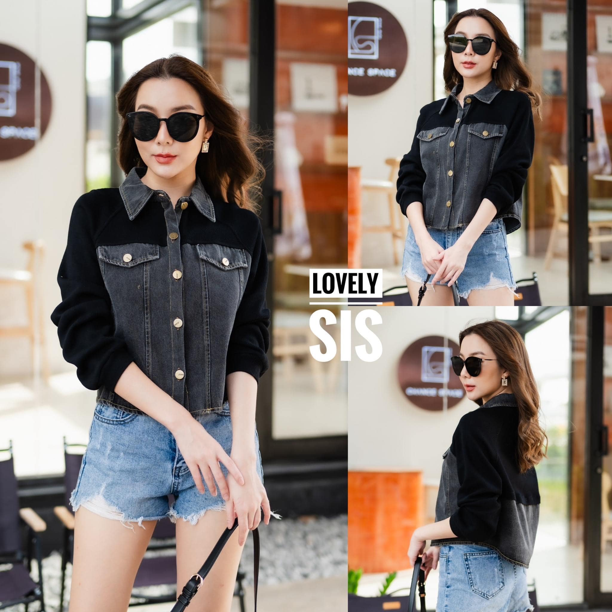 เสื้อแจ็คเก็ตแขนยาวงานผ้ายีนส์เย็บต่อผ้า knit ถักลายเนื้อนิ่ม อกแต่งปกกระเป๋าหลอก งานใส่คลุมสบายๆ : สินค้าคุณภาพ (พร้อมส่ง)