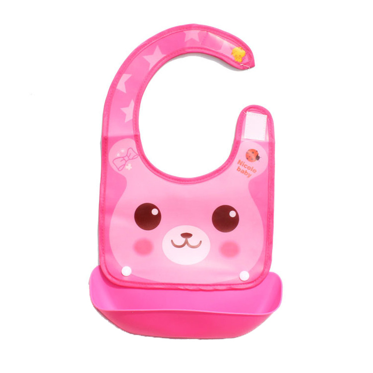 ผ้ากันเปื้อนรองเศษอาหารเด็ก 2 in 1 ถาดซิลิโคน ถอดออกได้ ลายการ์ตูนน่ารัก