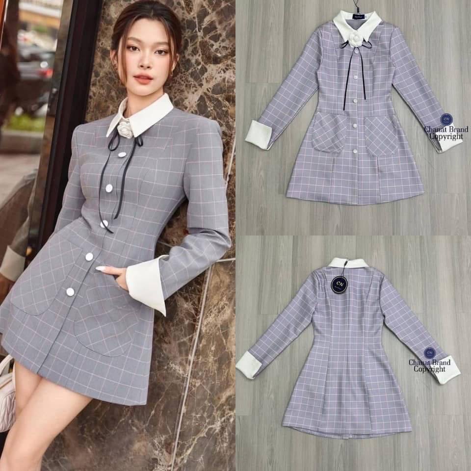 มินิเดรสแขนลายตารางม่วงอ่อนสลับเส้นชมพู ดีเทลแต่งคอปกและปลายแขนขาวมีกระดุมเรียงยาวด้านหน้า และมีกระเป๋าหน้า2ข้างล้วงได้เก๋ๆ ทรงสวยเข้ารูป แพทเทริท์เป๊ะมาก ใส่สบาย : สินค้าคุณภาพ (พร้อมส่ง)