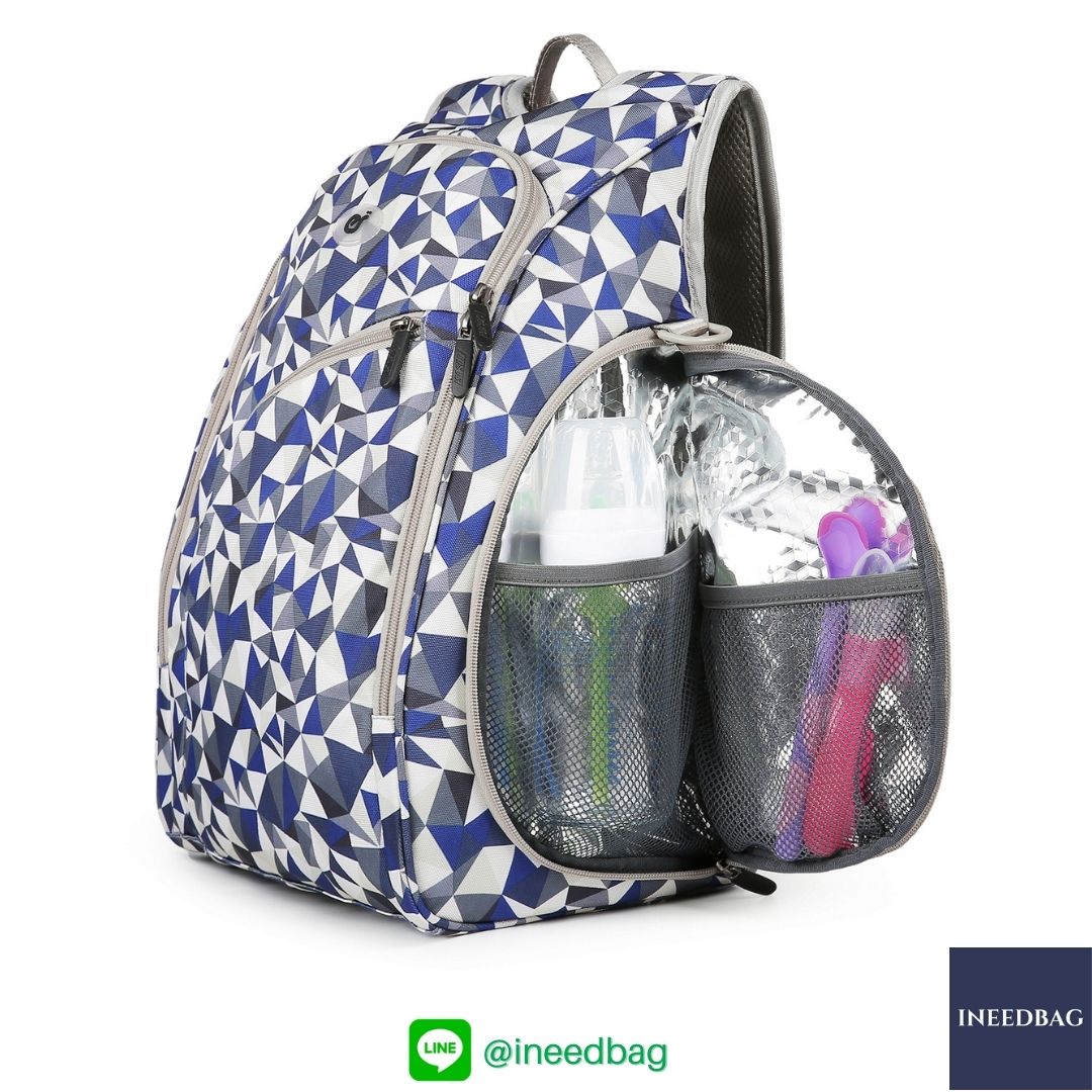 Ecosusi กระเป๋าคุณแม่, กระเป๋าสัมภาระคุณแม่, กระเป๋าแม่ลูกอ่อน แบบเป้ มาพร้อมแผ่นรองเปลี่ยนผ้าอ้อม, ช่องเก็บความร้อน-เย็น (New Version Blue) + Wet Pocket + Wipe Pocket