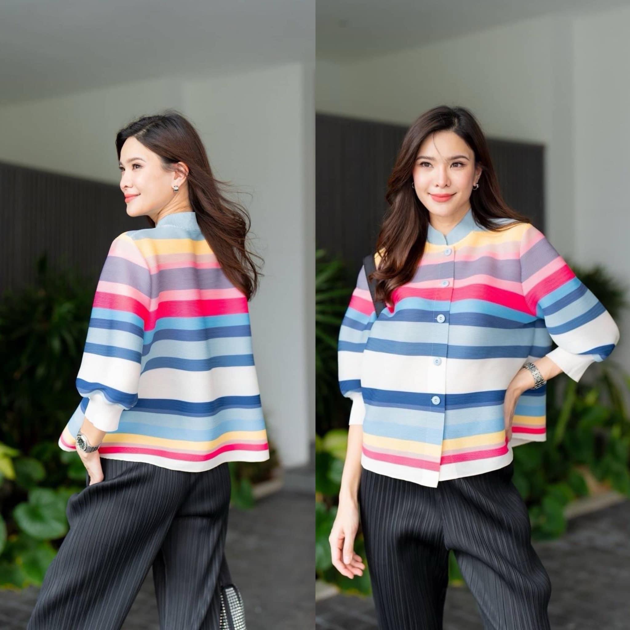 เสื้อคอจีน แขนพองบอลลูน 3 ส่วน จั้มปลายแขน เพื่อความเกร๋กรุบ พิมพ์ลาย ใล่เฉดสี 🎊🎊 สดใส ใส่สบาย : สินค้าคุณภาพ (พร้อมส่ง)