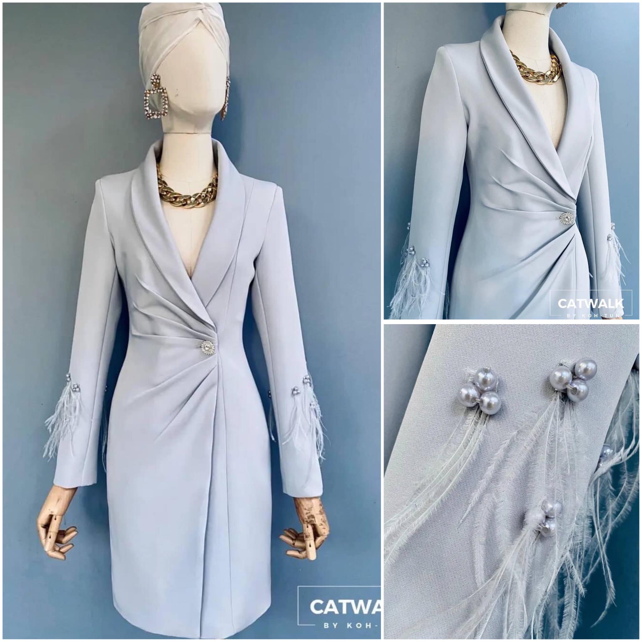 เดรสป้ายหน้า แต่งขนนกแขน เนื้อผ้าเกรดเอ เนื้อนุ่มใส่สบาย ตัวชุดเป็นทรงเข้ารูป ด้านหน้าป้ายกัน ปกตัว ชุดเป็นคอกล้วย จับจีบช่วงเอวแต่งกระดุมเพ็ชร ดูหรูมาก สินค้าคุณภาพ (พร้อมส่ง)