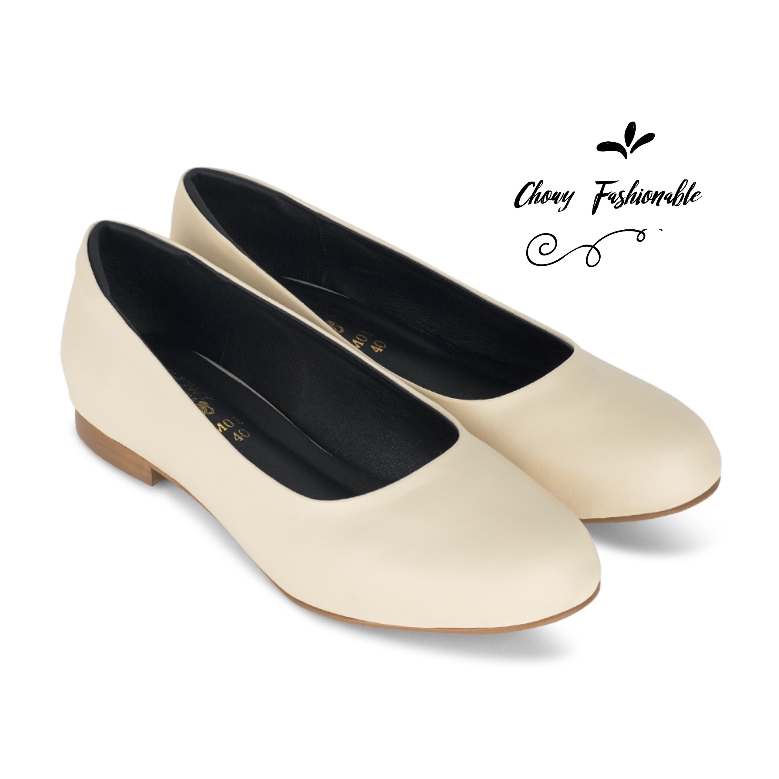 รองเท้าส้นแบนไซส์ใหญ่ 40-50 Flat Crean Matte คัชชูส้นแบนหัวกลม สีครีม CHOWY CH0138CR