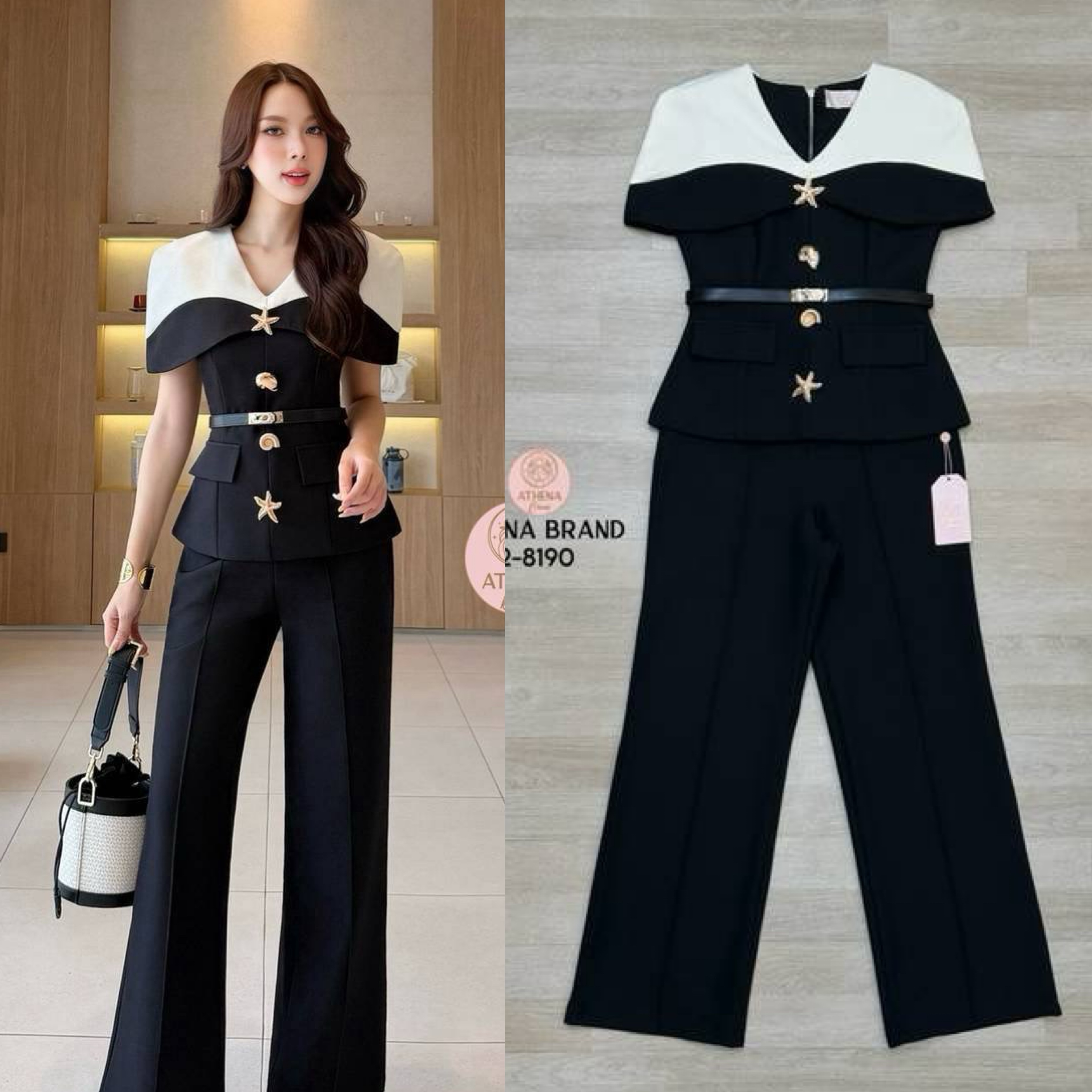 เสื้อ+กางเกงขายาว+เข็มขัด ใส่สบาย : สินค้าคุณภาพ (พร้อมส่ง)