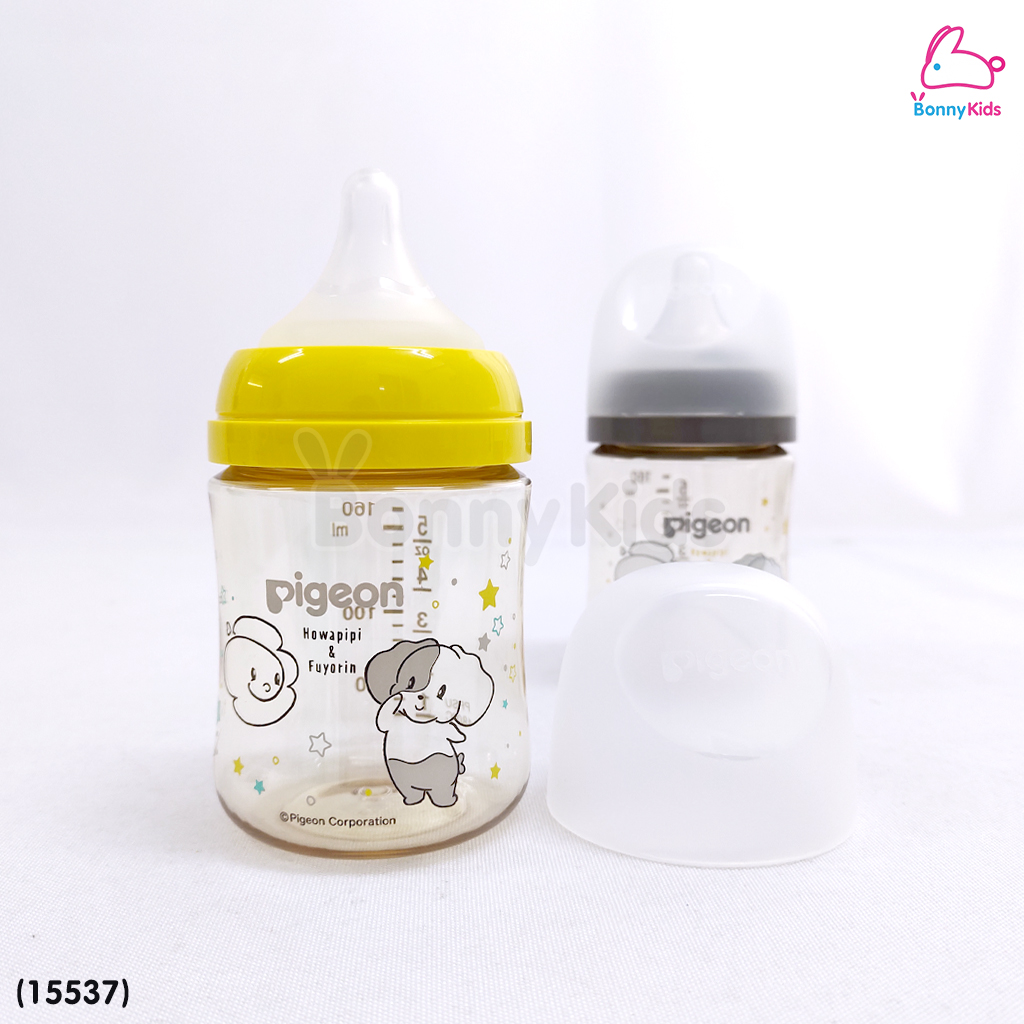 (15537) Pigeon (พีเจ้นท์) SofTouch PPSU ขวดคอกว้างสีชา 5oz แพ็ค 2 ขวด ลายHowapipi (0m+)