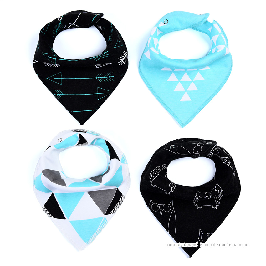 [แพค 4 ผืน] ผ้ากันเปื้อนเด็กอ่อน ผ้าซับน้ำลาย รูปสามเหลี่ยม เย็บประกบ 2 ชั้น หนานุ่ม ของใช้เด็กอ่อน 0-24 เดือน