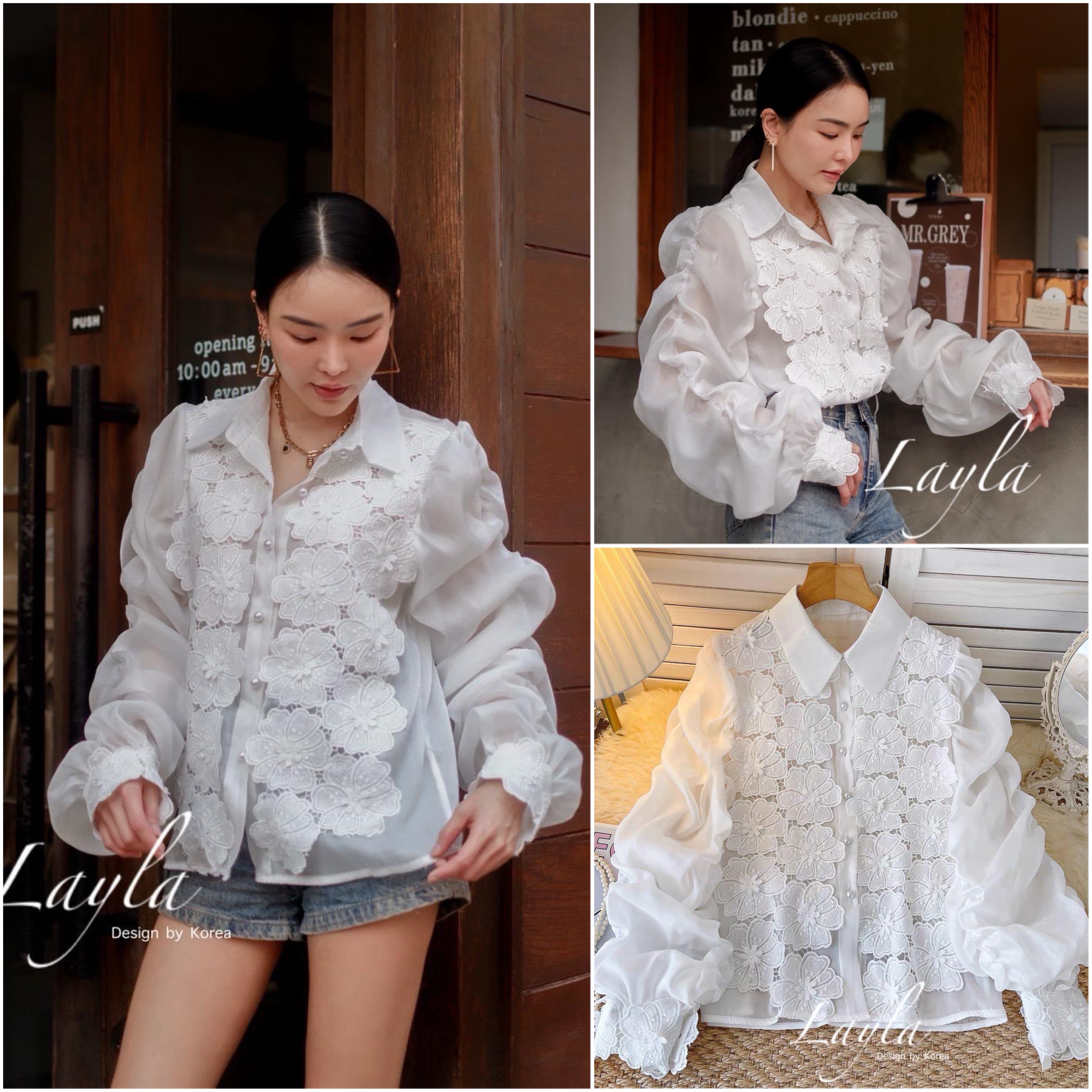 เสื้อเชิ้ตซิลค์เนื้อทรายวิ้งๆสวยมากกก แต่งลูกไม้สวยหรูหราดีเทลช่วงแขน เย็บย่นเก๋ๆ งานสวยมากค่า ใส่สบาย : สินค้าคุณภาพ (พร้อมส่ง)