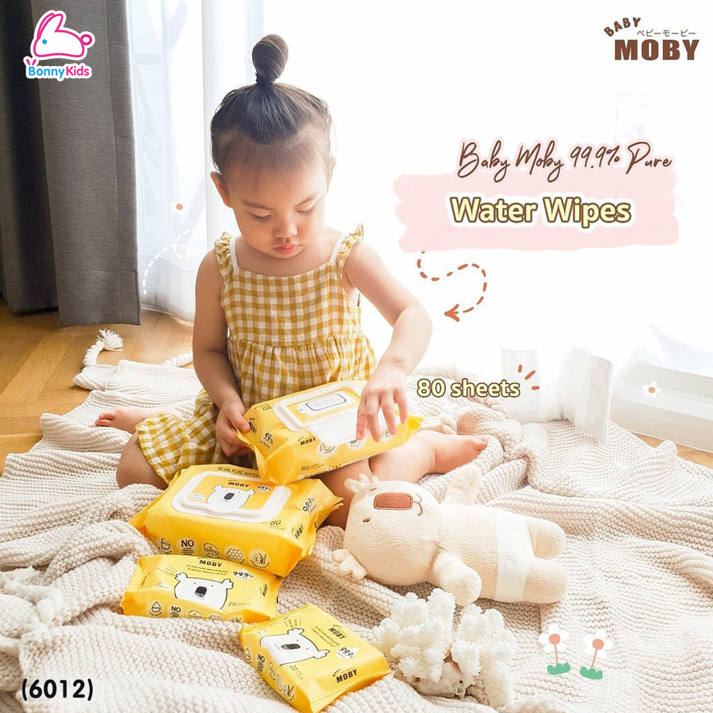 (6012) Baby Moby (เบบี้โมบี้) Pure Water Wipes ผ้าเช็ดทำความสะอาด สูตรเพียววอเตอร์ 99.9% (80 แผ่น)