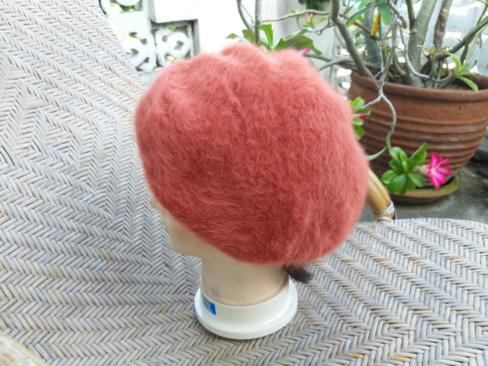 หมวกเบเร่ต์ขนกระต่ายแท้ สีส้มอิฐ สวยมากๆ