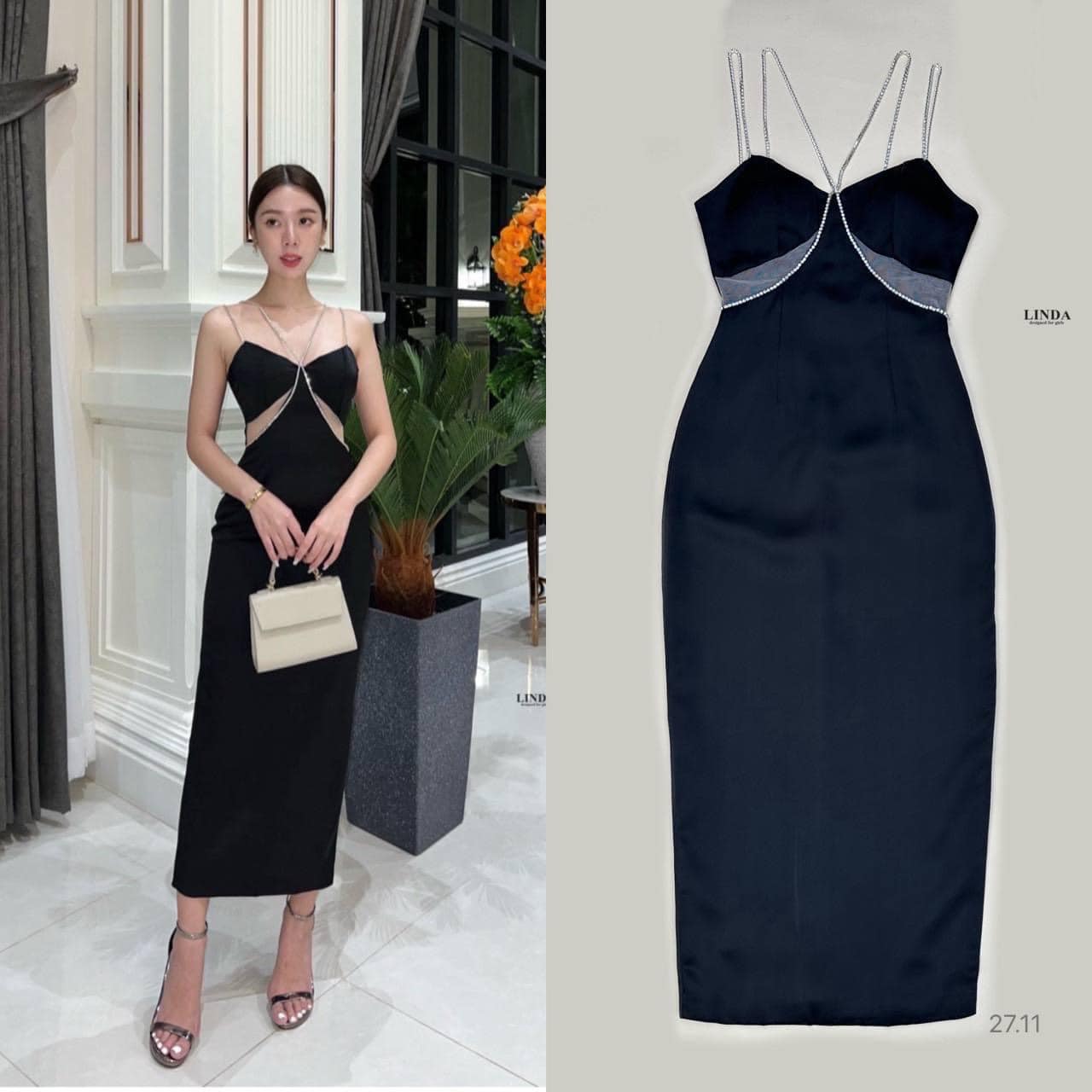 เดรสยาวแซ่บแบบหรูหราดูแพง แนะนำรุ่นนี้ค่ะ ดีเทลที่ตัวกระโปรงยาวเลยเข่าแต่งเพชรอย่างดีที่ตัว เสื้อ มีฟองน้ำในตัว ใส่สบาย สินค้าคุณภาพ (พร้อมส่ง)