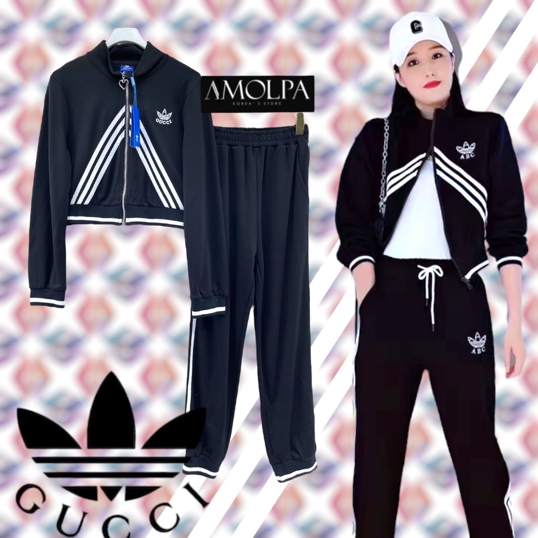 SET งานแบรนด์ แถบข้าง คอลเลคชั่นใหม่ ตัวเสื้อแต่งแถบแขนยาวซิปหน้า ปัก LOGO ที่หน้าอก มาพร้อมกางเกง ผ้าอย่างดี ใส่สบาย สินค้าคุณภาพ (พร้อมส่ง)