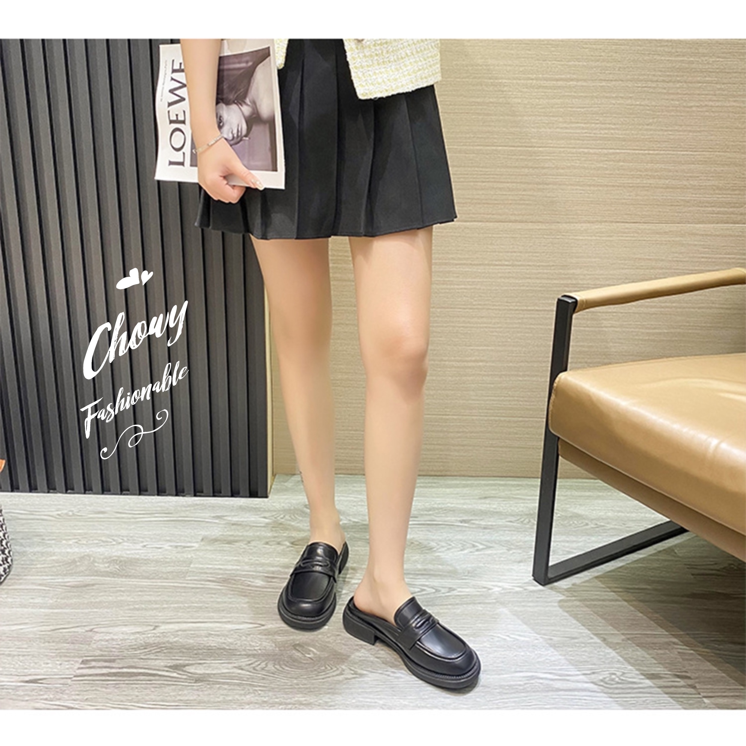 รองเท้าไซส์ใหญ่ 42 EU แตะสวมครึ่งท่อน แตะปิดหัว แตะไซส์ใหญ่ หนังแท้ KR1123