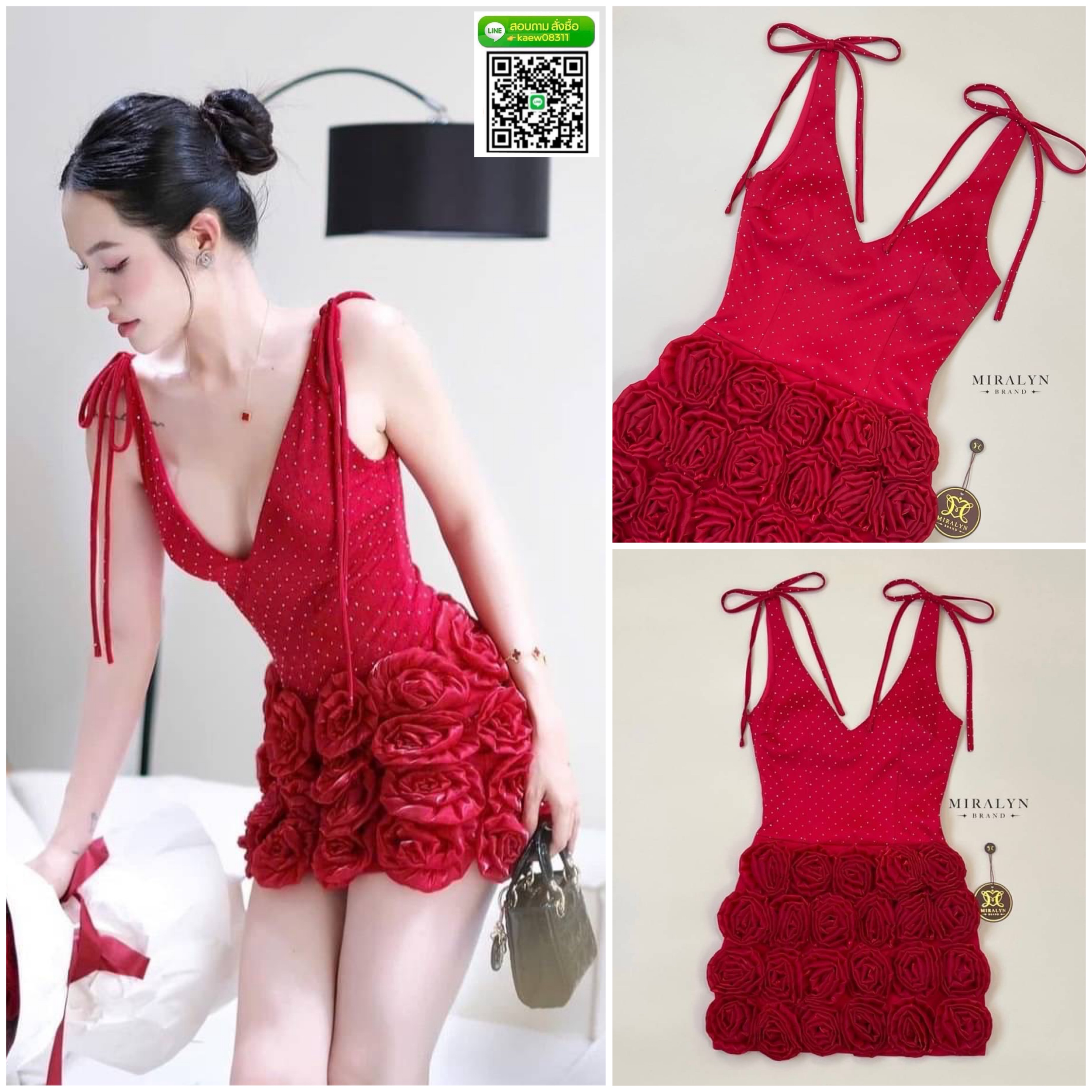 เดรสแขนกุดสีแดงผ้ารีดเพชรสายโบว์ที่บ่าเป็นสายแต่งเย็บติด เดรสเข้ารูปช่วงล่างเย็บด้านดอกไม้บานอกมีฟองน้ำเสริมทรงสวยน่ารักแซ่บๆเก๋ๆ งานมีซับและซิปหลังคะ ใส่สบาย : สินค้าคุณภาพ (พร้อมส่ง)