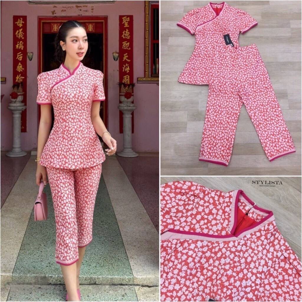 กี่เพ้า เซตเสื้อตรุษจีนแขนสั้น คอจีน มาพร้อม กางเกงขายาวเข้าชุด ใส่สวยน่ารักมากๆ ใส่สบาย : สินค้าคุณภาพ (พร้อมส่ง)