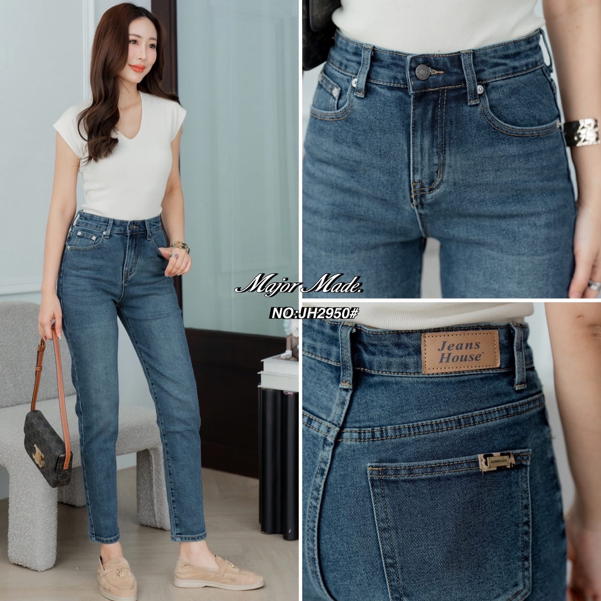 กางเกงยีนส์ทรงบอยแต่เนื้อผ้ายีนส์ยืดนะค่า😍 ไม่รัดรูป ฟอกสีเข้มสวยมาก ใส่สบาย : สินค้าคุณภาพ (พร้อมส่ง)