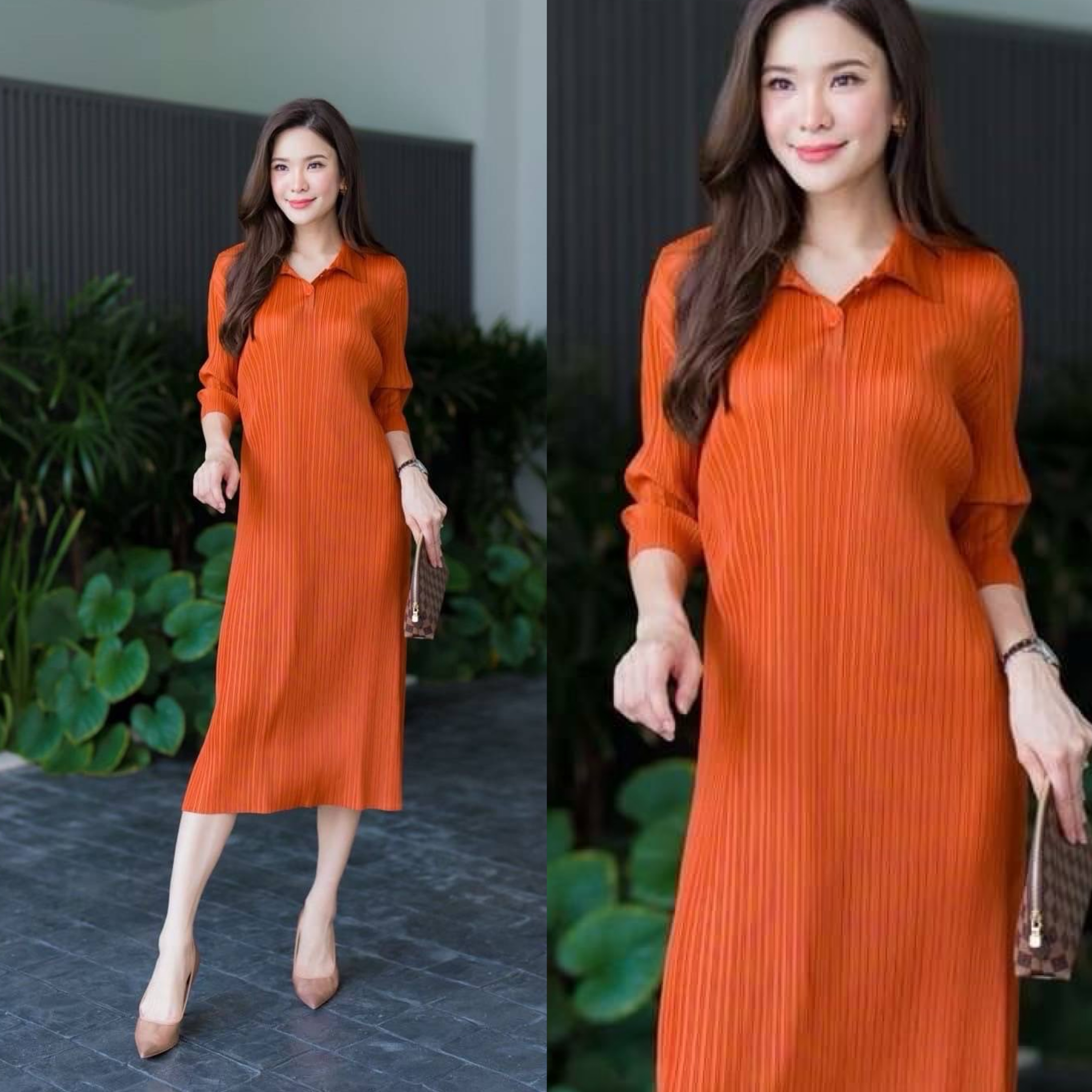 เดรสอัดพลีท คอปก 😙😘 แต่งกระดุมตรง คอ เกร๋กรุบ แขน 4 ส่วนพอสวยงาม ขอบอกว่า 💫💫แพทเทิร์นตัวนี้ เรียบ แต่หรูมากจริงๆคร้าาา ใส่สบาย : สินค้าคุณภาพ (พร้อมส่ง)