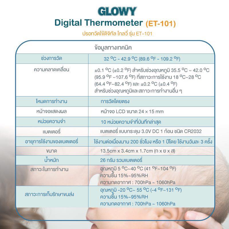 (10025) GLOWY โกลวี่ เทอร์โมมิเตอร์วัดไข้ ดิจิตอล ET-101