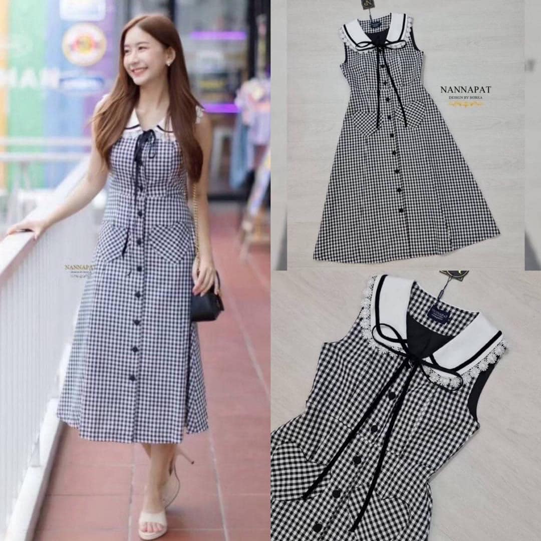 เดรสแขนกุด ลายสก็อตสวย ดีไซน์น่ารัก ใส่สบาย สินค้าคุณภาพ (พร้อมส่ง)