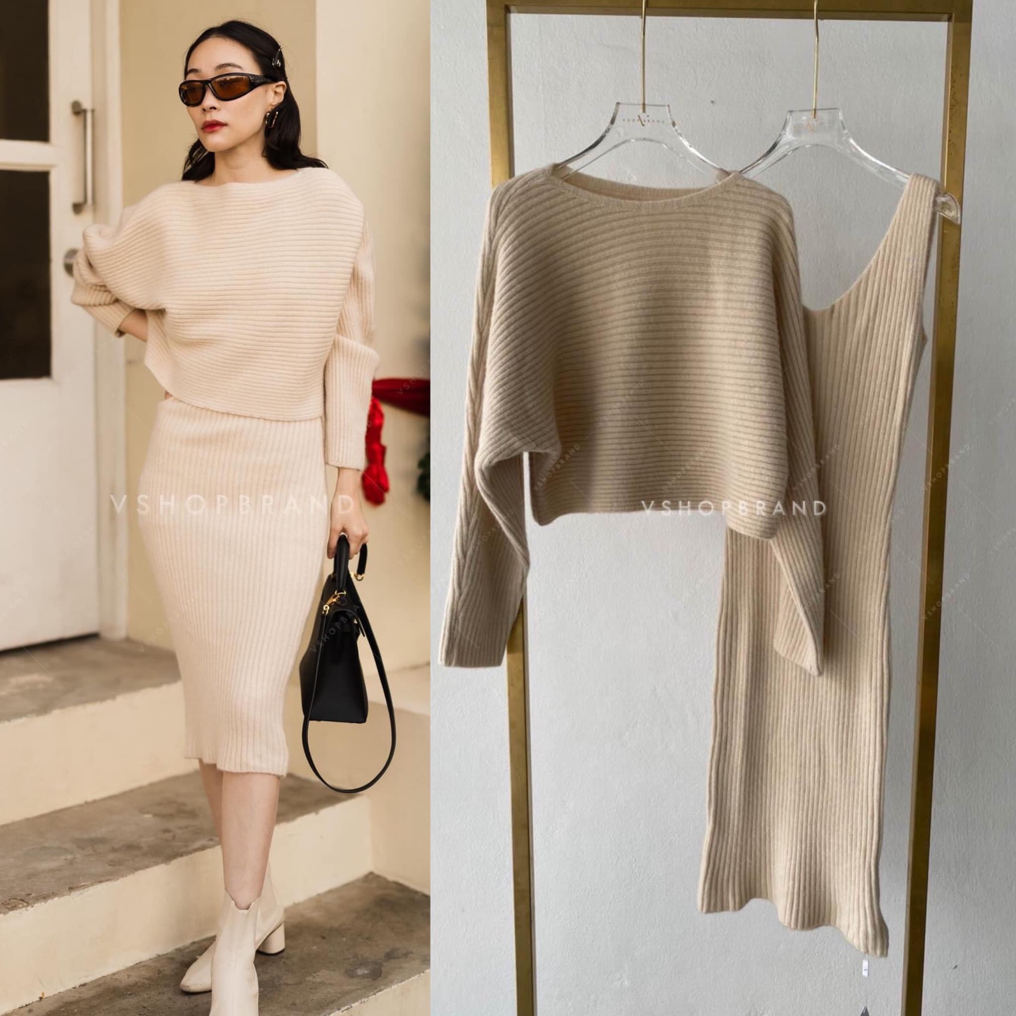 Set เดรสกล้ามผ้าร่อง + เสื้อครอปแขนยาว : สินค้าคุณภาพ (พร้อมส่ง)