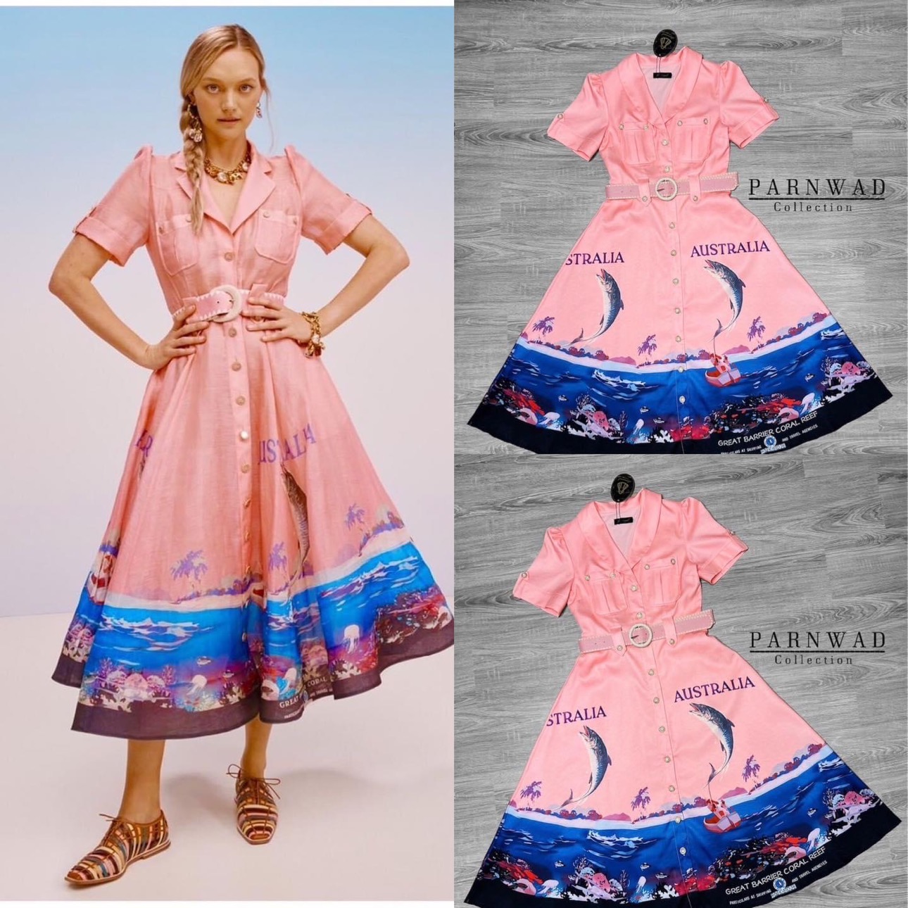 เดรสคอปกเชิ้ตตัวยาวพิมพ์ลายท้อวทะเล แต่งกระดุมมุขทั้งชุด รุ่นนี้งานกระดุมหน้าแกะใช้งานได้จริง มาพร้อมกับเข็มขัดเข้าชุด ใส่สบาย สินค้าคุณภาพ (พร้อมส่ง)