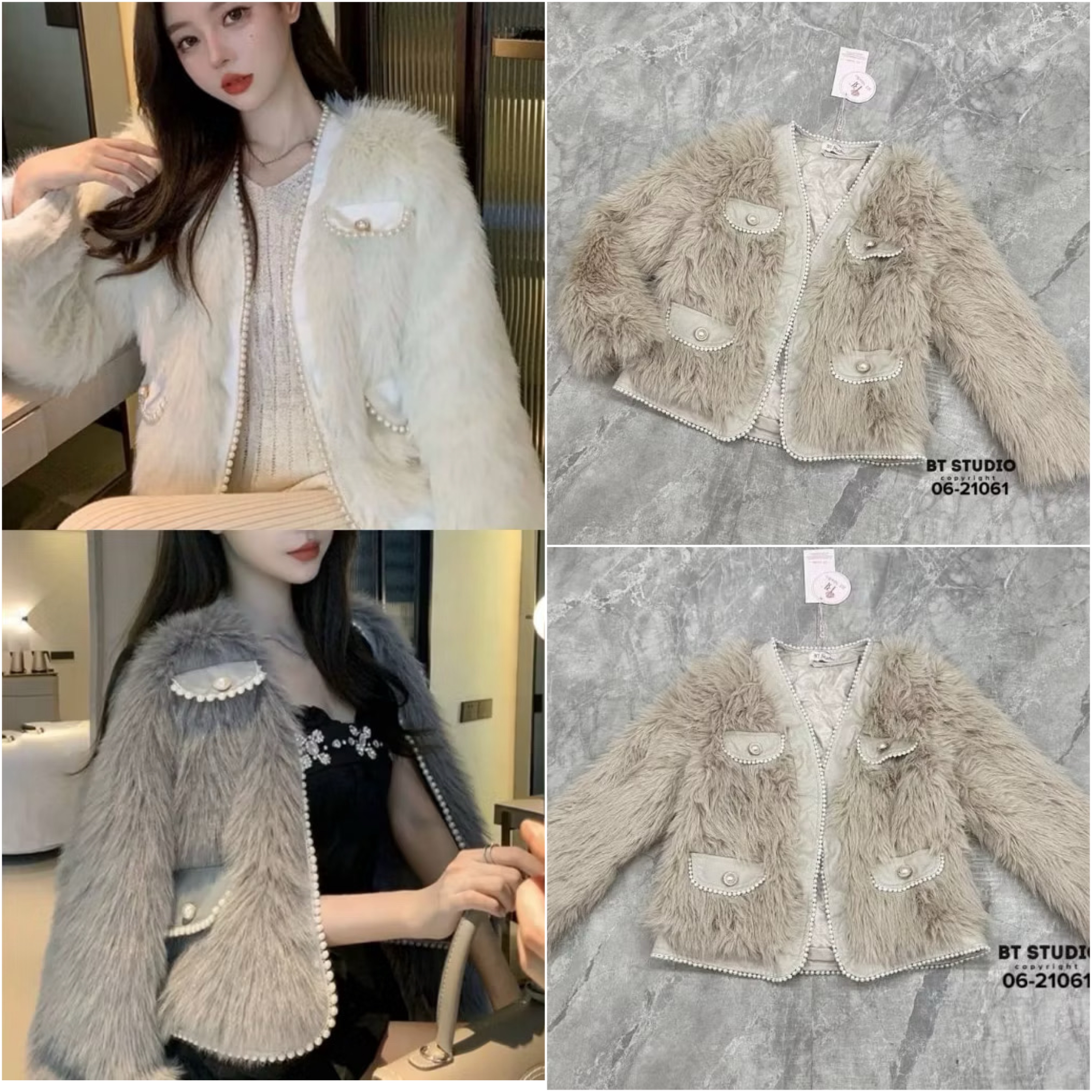 เสื้อคลุมแขนยาวขนมิ้งค์ฟู ๆ คอวีช่วงขอบ และฝากระเป๋าหลอกตัดด้วยหนังแต่งมุกติดปลายขอบ แต่งตะขอติด 1 อัน งานสวยด้านในบุซับใน ใส่สบาย : สินค้าคุณภาพ (พร้อมส่ง)