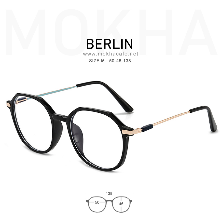 BERLIN - black gold กรอบแว่น แว่นตาทรงเหลี่ยม กว้าง 138 มม. (sizeM)