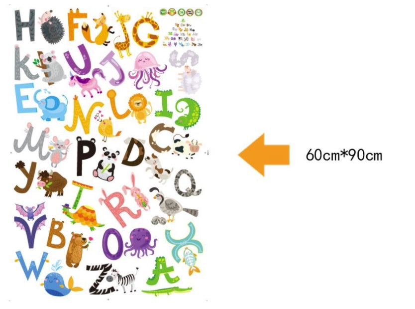สติกเกอร์ติดผนัง ABC สติ๊กเกอร์ตกแต่ง DIY สติกเกอร์ A-Z เพื่อนสัตว์ ขนาดใหญ่ ลอกออกแล้วติดซ้ำได้