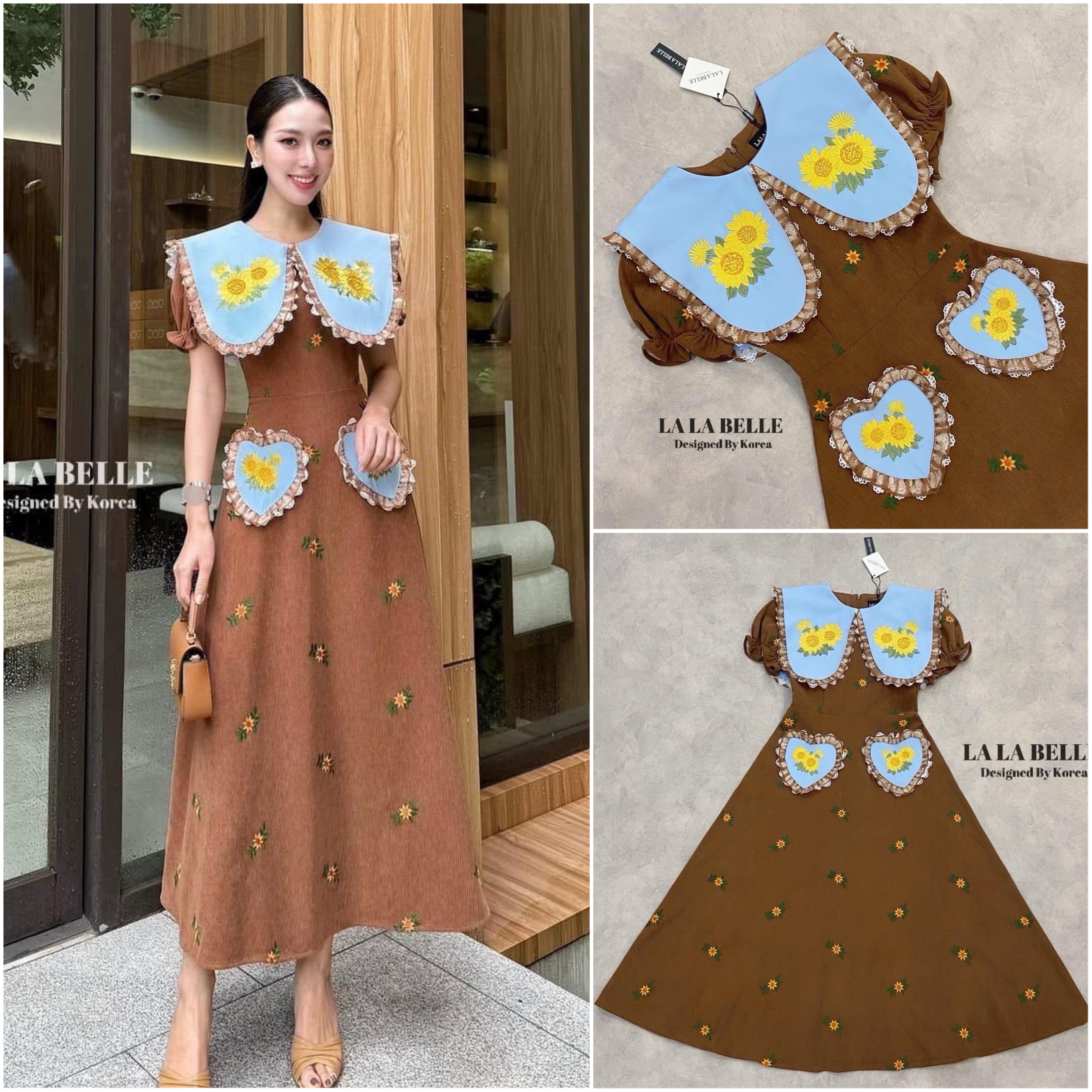 เดรสรุ่นฮอตรุ่นปังน่ารักสุดๆเป็นผ้าลูกฟูกอัดกาวปักลายดอกไม้ทั้งชุดคอปกใหญ่ปกลายดอกไม้แต่งขอบปก2ชั้นผ้าแก้วจับจีบรองด้วยผ้าลูกไม้สีขาวเอวเข้ารูปกระโปรงบานใช้ผ้าเยอะ ใส่สบาย : สินค้าคุณภาพ (พร้อมส่ง)