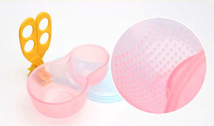 ถ้วยบดข้าวเด็ก ถ้วยป้อนข้าวเด็ก ชุดบดอาหารเด็ก ถ้วยอาหารเด็ก มีฝาปิด+ช้อนเด็ก+กรรไกรบดอาหาร (6 m+) BPA-Free