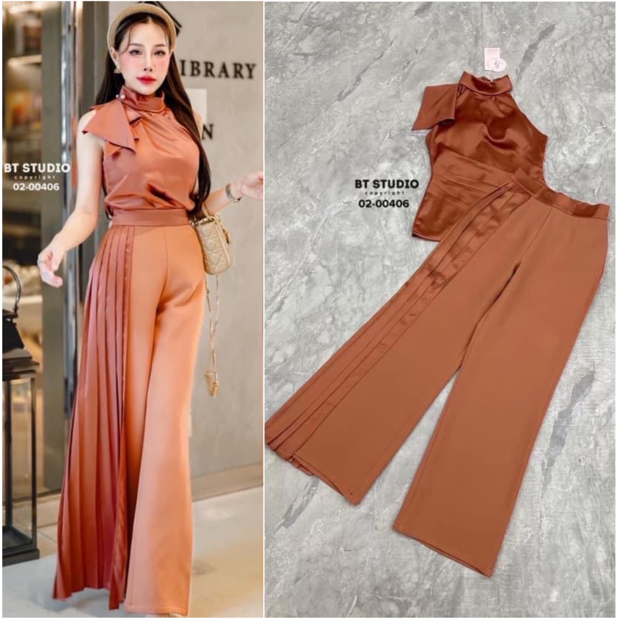 เซท 3 ชิ้น เสื้อคอกุดคอปิด เล็กน้อยแต่งระบายที่ด้านข้างมาพร้อม เข็มกลัด แมทซ์กับกางเกงขายาวเอวสูง ใส่สบาย สินค้าคุณภาพ (พร้อมส่ง)