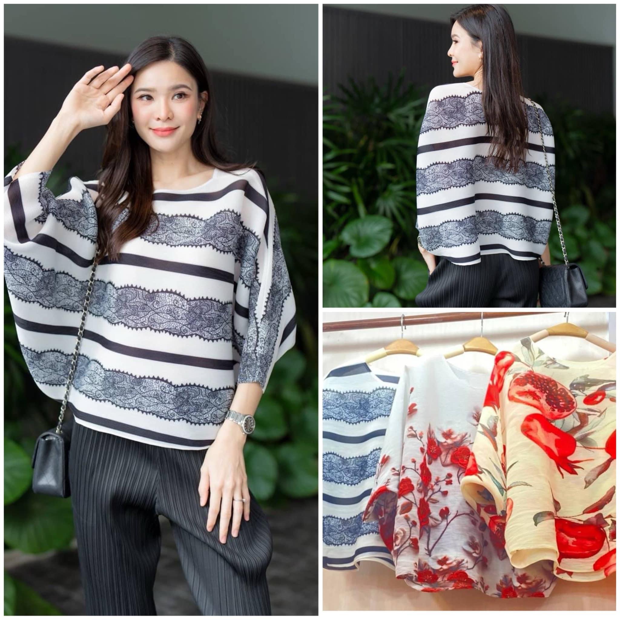 เสื้ออัดพลีท 100% เนื้อเดียวกับงาน Brand งาน สวย🔮High Quality ✔️ ดีไซด์แขน 3 ส่วน ไล่เฉดสีสวยได้ อย่างลงตัว : สินค้าคุณภาพ (พร้อมส่ง)