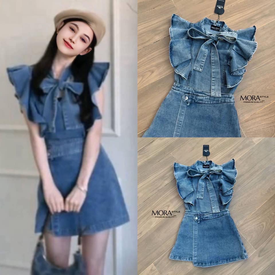 เซ็ตยีน 2 ชิ้น เสื้อแต่งระบายช่วงแขน ช่วงคอมีเชือกสำหรับผูกโบว์ งานซิปรูดด้านข้าง มาพร้อมกับกระโปรงแต่งเอวไขว้ มีซัปในกางเกง ใส่สบาย : สินค้าคุณภาพ (พร้อมส่ง)