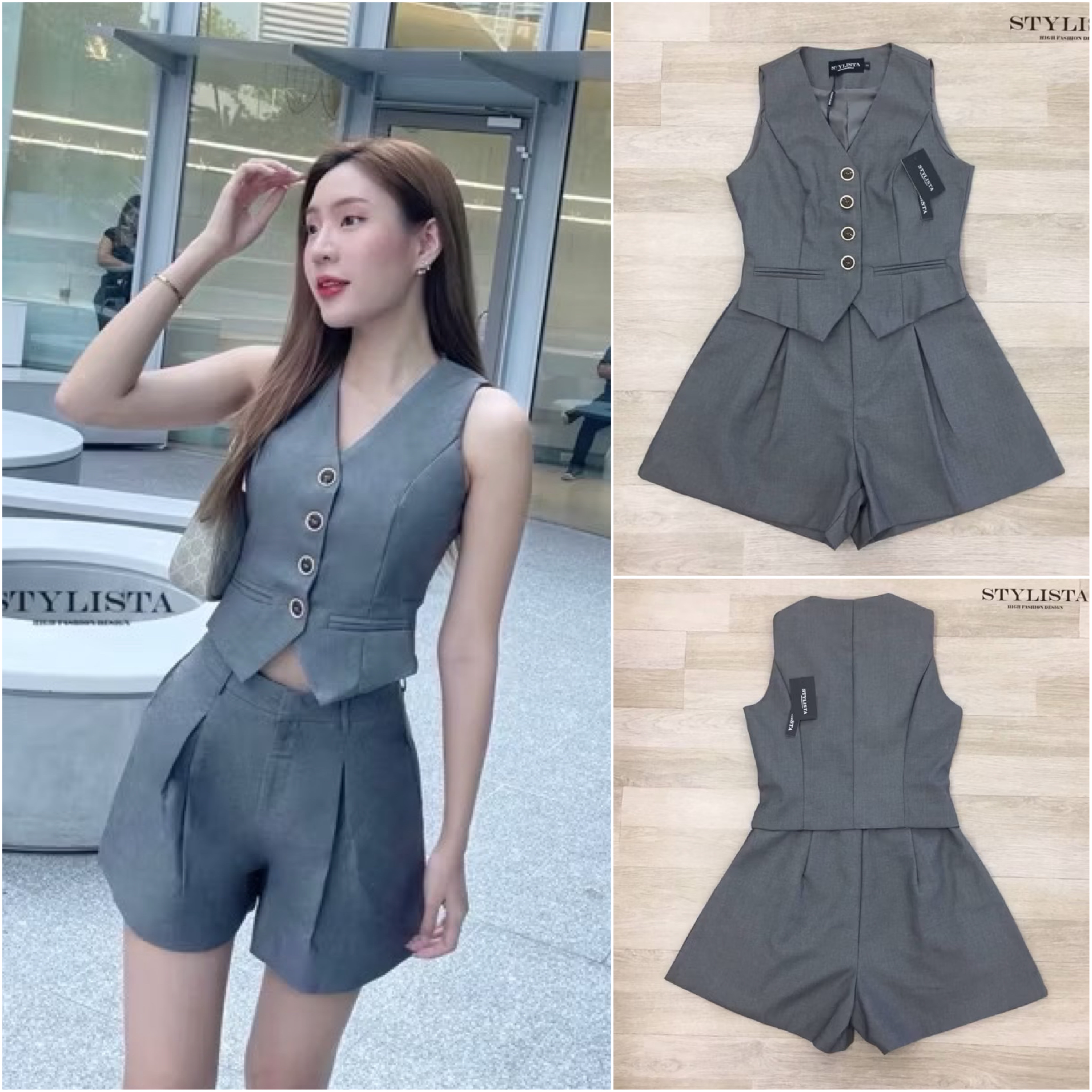 เซตเสื้อเเขนกุด กระดุมหน้า มาพร้อมกางเกงขาสั้นเข้าชุด ใส่สวยมาก ใส่สบาย : สินค้าคุณภาพ (พร้อมส่ง)