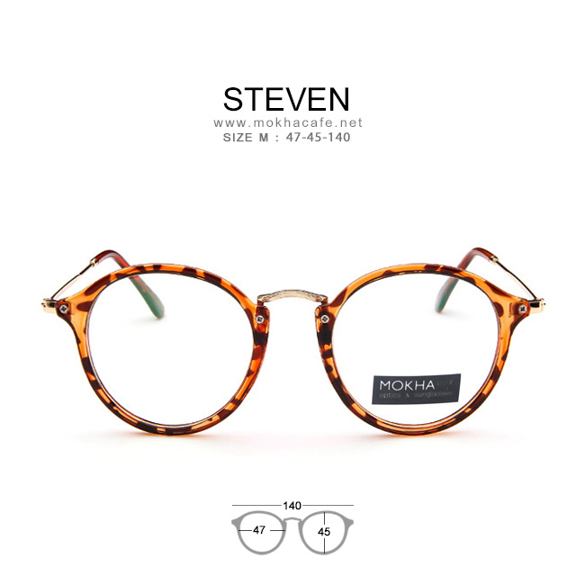 STEVEN - tortoise ลายกระ กรอบแว่นวินเทจ ทรงกลม ขาโลหะ (sizeM) H45