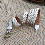 เข็มขัดหนังแท้สานขัดสีขาว