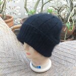 หมวกไหมพรม ขนกระต่ายแท้สีดำ อุ่นสุดๆ