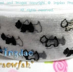 RB0004wh ริบบิ้นผ้าแก้วลายน้องหมาสีขาว หน้ากว้าง 2.5 ซม. (ราคาต่อ 1 เมตร)