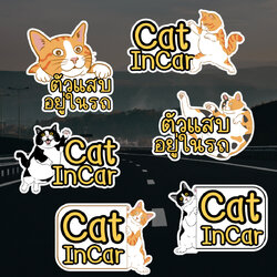 สติ๊กเกอร์ Cat in Car ในรถมีแมว PP Laser เคลือบผิว กันน้ำ กันแดด