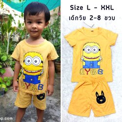 ชุดเด็กมินเนี่ยน เสื้อยืด+กางเกงขาสั้นเอวยางยืด สำหรับเด็กวัย 2-8 ปี เสื้อผ้าเด็ก ชุดเด็กผู้หญิง ชุดเด็กผู้ชาย