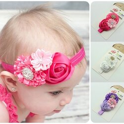 ผ้าคาดผมเด็กอ่อน เจ้าหญิงแสนน่ารัก งานระดับพรีเมี่ยม ดอกไม้ผ้าประดับเพชรสวยหรู