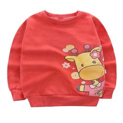เสื้อกันหนาวเด็กเล็ก แขนยาว เนื้อนุ่ม สกรีนลายยีราฟสีแดง สำหรับเด็กวัย 1-3 ปี